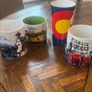 Set of Starbucks OregoColorado Flag Blue & Yellow Ceramic Coffee Mugs